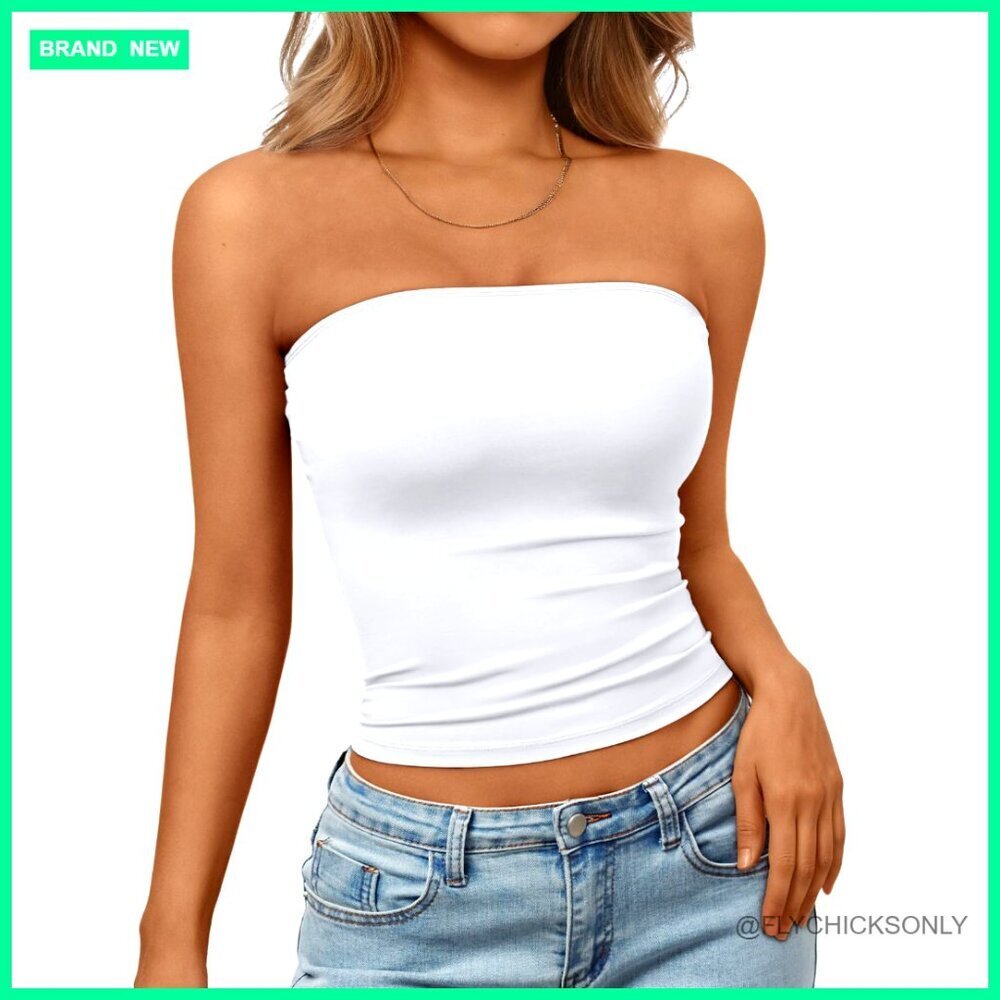 Strapless Bandeau Crop Top, Polyester Spandex, Summer Fashion